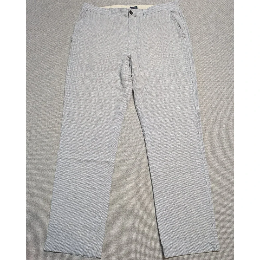 J.CREW Mens Pants Gray 35x32 Linen Blend Micro-Check Straight Summer W35 L32